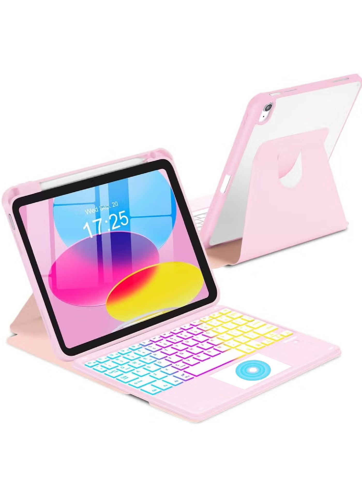 Rock Pow 【Arabic & English】Touchpad Keyboard Case for Air 11 Inch Case M4/M3/M2 (2026/2025/2024) and Case for iPad Air 10.9 inch 5th/4th Gen (2022/2020), 7 Color Rainbow Backlit Detachable Wireless Ke